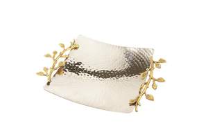 Plato DE SERVICIO DE ACERO INOXIDABLE martillado a mano brillante con mango decorativo floral para decoración de restaurante y hotel - Product Image 2