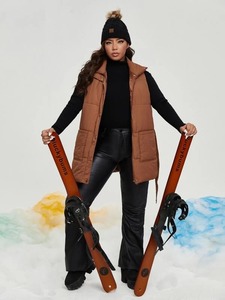 Chaleco acolchado sin mangas con logotipo personalizado para mujer, ropa informal cálida transpirable de invierno de alta calidad, tejido - Product Image 3