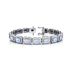 Bracelet tennis en pierre de lune arc-en-ciel à coupe géométrique naturelle, serti à griffes en or 14 carats, cadeau de mariage et de fête, pierre précieuse - Product Image 1