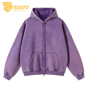 Sudadera con capucha de lavado ácido púrpura claro para hombres, Sudadera con capucha de lavado ácido transpirable anticontracción de algodón Original, sudadera con cremallera de lavado ácido informal - Product Image 1