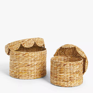 ชุดกล่องผักตบชวา 2 ใบ ขอบหยัก กล่องเก็บของทำมือ เป็นมิตรกับสิ่งแวดล้อม ของตกแต่งบ้านจากธรรมชาติ ขายส่งจากเวียดนาม - Product Image 1