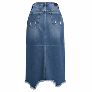 Jupe en jean asymétrique déchirée et délavée pour femme, nouvelle collection, coupe mi-longue, ourlet brut, style sexy - Product Image 3