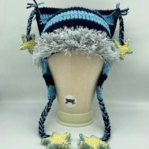 Nuevo Gorro Tejido a Mano con Orejas de Gato y Rayas Estrelladas, Protección para las Orejas, Moderno y Versátil para Halloween - Product Image 4
