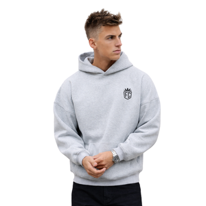 <b>Mens</b> Heather Grey Oversized <b>Hoodie</b> Pullover 50% Cotton 50% Polyester Drop Shoulder Streetwear Relaxed Fit Winter Sweatshirt - Product Image 6