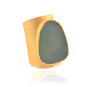Bague de luxe en calcédoine avec finition mate, pierre turquoise, or mat, réglable, prix de gros, bijoux de déclaration - Product Image 1