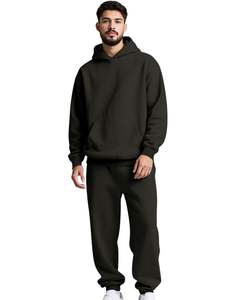 Ensemble survêtement molletonné vert olive foncé pour homme, sweat-shirt à capuche décontracté d'hiver, pantalon de survêtement, streetwear pour homme - Product Image 1