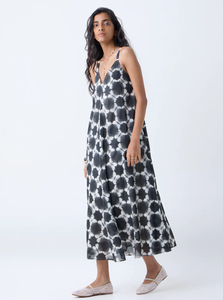 Bombay Paisley ชุดเดรสทรงเอผ้าฝ้ายลายนามธรรมสีดำ - Product Image 2