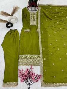 Designer Collection Chinon Soie Broderie en profondeur Dori-Sequence Work Set-New Top-Bottom Dupatta Indian Pakistani Clothing Line - Product Image 5