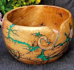 Cuenco de hilo grande de madera epoxi Lichtenberg para tejer ganchillo 7x4 Cuenco de almacenamiento con gratis - Product Image 6