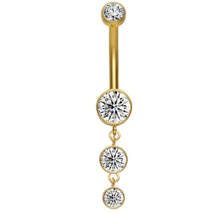 G23 Titane bouton stud 24K or PVD plaqué Internally Threaded Clear CZ Shaped Belly Ring Piercing Jewelry