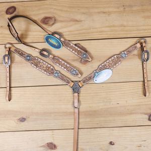Premium Handcrafted <b>Leather</b> Western Headstall Breastplate Set High Quality Halters Hand Carved <b>Tooled</b> Design at Best Price - Product Image 1