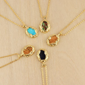 Tối Giản Đồ Trang Sức Tự Nhiên Hình Bầu Dục Đá Quý Kết Cấu Khung Mặt Dây Chuyền Vòng Cổ 18K Vàng Mạ Chuỗi Cáp Tuyên Bố Vòng Cổ Cho Cô - Product Image 1