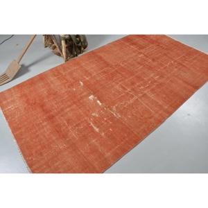 Alfombra de lana turca Vintage, 4 pies, 7 pulgadas, 8 pies, 7 pulgadas, área grande, patrón de pasillo rectangular, tonos naranjas cálidos, técnica de tejido plano, látex - Product Image 2