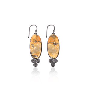 Pendientes de Piedra Preciosa de Jaspe Abejorro Natural, Latón con Rodio Negro, Artesanía Moderna y Ecológica, Regalo de Boda, Accesorio para Fiesta - Product Image 1