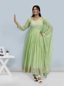 Elegante conjunto de salwar kameez de 3 piezas con hermosa dupatta y pantalón reversible para fiestas. - Product Image 3