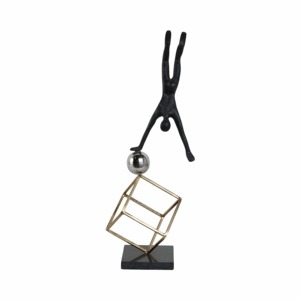 Abstract Figurine Sculpture Balancing Handstand on Cube and Sphere Modern Iron Handmade Acrobatic Statue with Geometric Base - Product Image 5