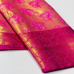 Tissu en soie Kanjivaram pur, tissage lourd Mina, sari pour femmes, or doux, zari riche, pallu tissé, fabriqué en Inde - Product Image 1
