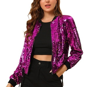 Women's <b>Single</b>-Breasted Short Style Sequin Blazer Jacket for Autumn Spring and Winter Solid Color Finished Product - Product Image 4