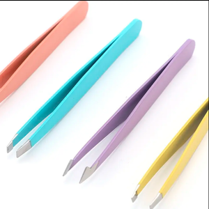 Alicates para cejas de acero inoxidable con logotipo personalizado de alta calidad, pinzas para Borde de cuchillo con punta plana biselada, bolsa de cuero PU para pestañas - Product Image 3