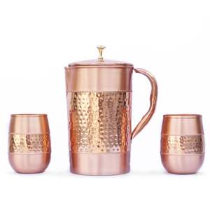 Jarra de cobre antigua hecha a mano con jarra de cobre de diseño vintage intrincado que detalla para Decoración de cocina de granja rústica - Product Image 4