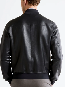 Chaqueta Bomber de Piel de Oveja Genuina para Hombre, Negra, Ajustada, Informal, Estilo Universitario, con Bolsillos con Cremallera, Ecológica, para Otoño e Invierno - Product Image 3