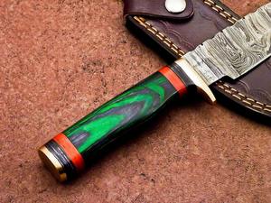 Couteau de camping en acier Damas, couteau de chasse Bowie avec manche en bois - Product Image 3
