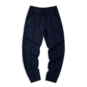 Pantalones de chándal cónicos ajustados informales para hombre, pantalones con cordón texturizado de punto acanalado elástico ligero con bolsillos, Material de tela - Product Image 1