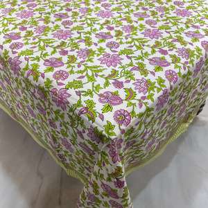 Mantel Indio Estampado a Mano con Diseño Floral Verde y Rosa, Hecho a Mano, 100% Algodón, Decoración Navideña - Product Image 2