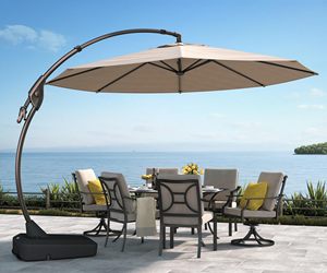 Lớn Patio <span class=keywords><strong>Deluxe</strong></span> Patio ô cong nhôm cantilever ô với cơ sở vòng lớn bù đắp ô dù cho sân vườn hồ bơi - Product Image 6