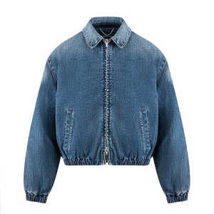Plain <b>Cropped</b> Washed DenimBomber <b>Jacket</b> for Men - Product Image 5