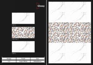 Carreaux muraux en céramique 300x600mm pour salle de bain et cuisine, finition brillante, mate, effet sucre, design intérieur luxueux. - Product Image 2