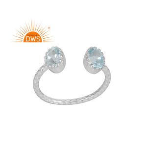 แหวนพลอยบุษราคัมปรับได้สีเงินสเตอร์ลิงสีฟ้าแหวนเงินแท้ออกแบบได้ตามต้องการ - Product Image 1