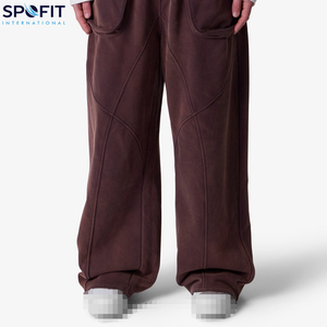 กางเกงวอร์มขาบานของผู้ชายกางเกงวิ่งขายาวผ้าโพลีเอสเตอร์/ ผ้าฝ้ายแบบซ้อนกันสี100% สีดำระบายอากาศได้ไซส์พิเศษ - Product Image 2