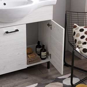 105cm <b>White</b> Oak Floor-<b>Standing</b> Bathroom Cabinet Includes Doors <b>Mirror</b> and Ravenna Lamp Elegant Bathroom Sets - Product Image 4