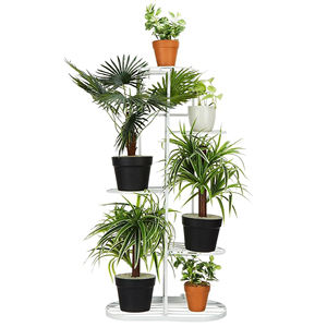 Support de pot de fleurs en pot en métal à 6 niveaux (blanc) | Support de plante à plusieurs niveaux pour jardin balcon extérieur intérieur (sans pots) - Product Image 1