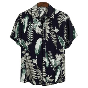 Nueva camisa hawaiana holgada de manga corta a rayas de lino y algodón con estampado étnico personalizado de verano para hombre de alta calidad - Product Image 1