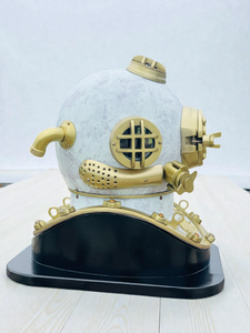 Casque de plongée vintage en laiton blanc, objet décoratif |   Casque de plongée antique pour les profondeurs marines - Product Image 6
