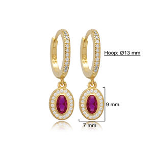 925สเตอร์ลิงเงินทับทิม CZ หินรูปไข่ต่างหูห้อยทำด้วยมือขายส่ง - Product Image 2