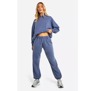 Venta caliente chándal azul vaquero de gran tamaño personalizado para hombres y mujeres estilo lavado tejido de invierno - Product Image 1