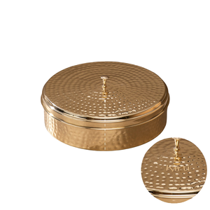 Contenedor de Especias de Latón con Acabado Dorado, Diseño Masala Dabba, Apto para Alimentos, Apilable, Desmontable, con Diseño Martillado - Product Image 1