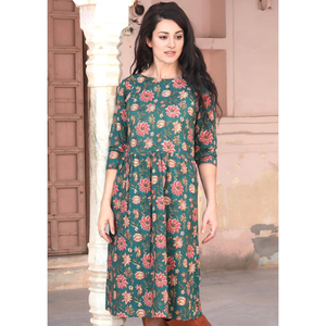 Robe Briar 100% coton bohème Vanya à imprimé floral, longueur genoux, lavable pour l'été, le printemps et l'automne - Product Image 2