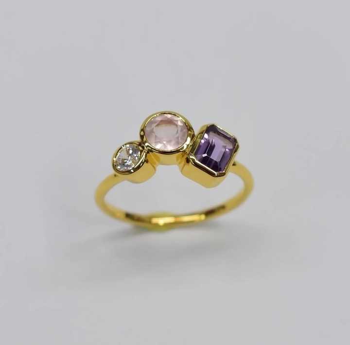 New Trending Light Luxury Rings Jewelry 925 Sterling Silver Ready to Ship S925 14K Gold Plated Minimal Natural Amethyst
