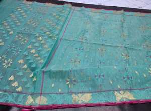 Nueva llegada Deshi Dhakai Jamdani Sharee calidad de exportación para mujeres JAMDANI tela azul rojo verde dorado cielo azul de Bangladesh - Product Image 2