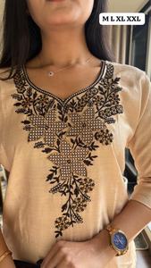 Tissu en coton pur pour femmes adultes, pour Kurta/Kurti et vêtements de soirée, avec broderie - Product Image 2