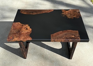 Table basse en résine noire en bois de noyer Burl, meubles en bois massif faits à la main avec grain de bois naturel, table de salon moderne de luxe - Product Image 2