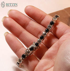 Round Cut Moissanite Tennis Style <b>Silver</b> Bracelet <b>For</b> <b>Women</b> - Product Image 4