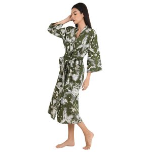 Boho Summer Luxury Lightweight Cotton <b>Kimono</b> Hand-Printed Indian Robe with Monkey Motif for <b>Beach</b> Vacations - Product Image 6