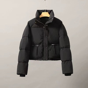 OEM Logo personnalisé Manteaux d'hiver pour femmes à manches longues et col montant Baggy court en duvet avec poches Veste bouffante à fermeture éclair - Product Image 4