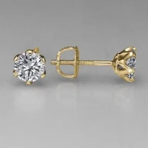 1.20 CT Vintage Simulated Diamond 14K Yellow Gold Plated <b>Screw</b> <b>Back</b> Stud <b>Earrings</b> Engagement Wedding Anniversary Gift Party IGI - Product Image 3