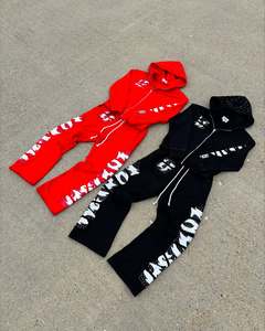 Conjunto de sudadera con capucha y pantalones de chándal acampanados con parche de socorro y pantalones de chándal personalizados superventas con cremallera para hombres y mujeres - Product Image 3